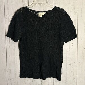 Vintage Gold Label Victoria’s Secret Black Lace Short Sleeve Top Size Large